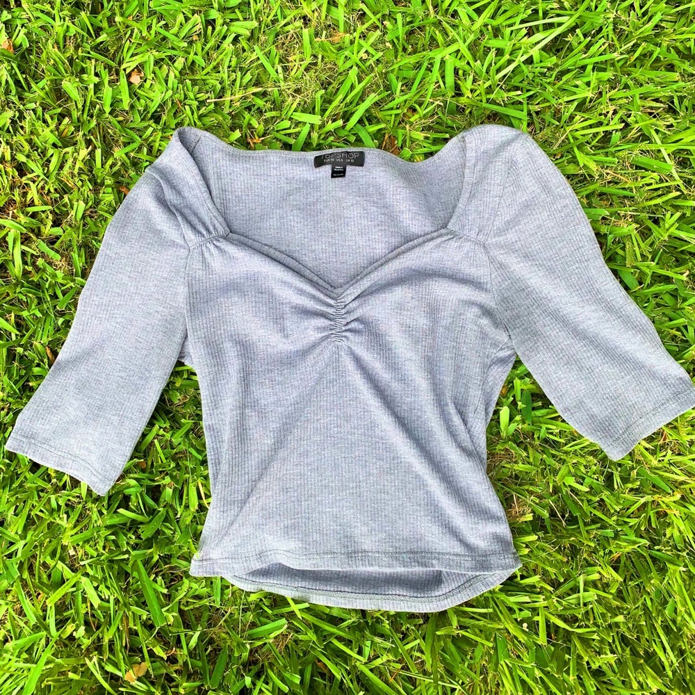 Grey Cropped Half Sleeve Top